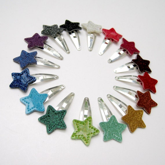 Items similar to Vinyl Star Barrettes, Pair of Tiny Hair Clips