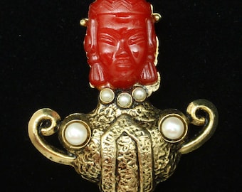 Red Face Brooch Pin Vintage