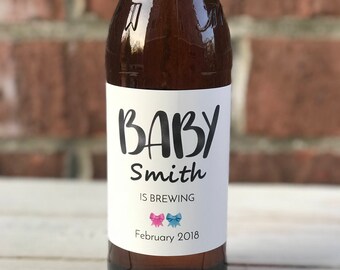 Pregnancy Announcement Beer Bottle Label // Baby is BREWING