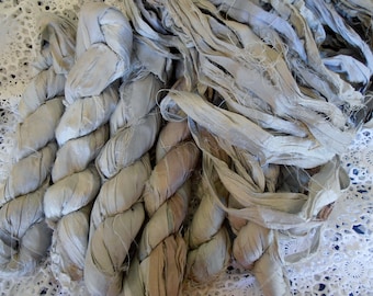 100 grams 1 skeins of soft grey recycled silk ribbon knitting crochet craft embellishment yarn