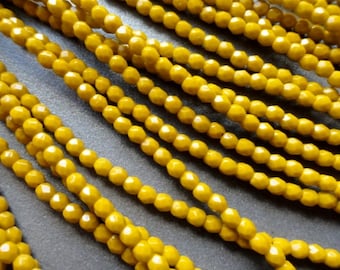 3mm Fire Polished Beads - Goldenrod - Faceted Rounds - Czech Glass Beads