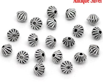 100 Antique Silver Striped Bicone Spacer Beads 5mm x 4mm (B158e)