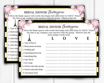 Bridal Shower Scattergories, Bridal Shower Game, Item 712