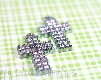Silver Cross Rhinestone Charms... 2pcs