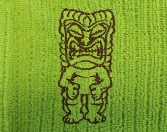 Embroidered Tiki Pole Kitchen Towel in Choice of Colors