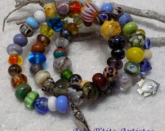 Bracelet 3 rows lampwork