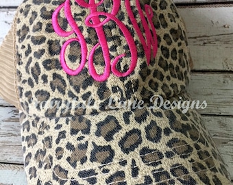 Monogram Leopard Trucker Hat ~ Leopard Cheetah Baseball Cap