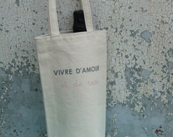 "Live and love pink" ecru bottle bag