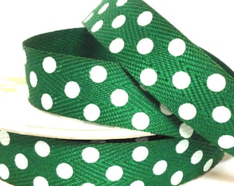 15mm Green Twill Dot Ribbon