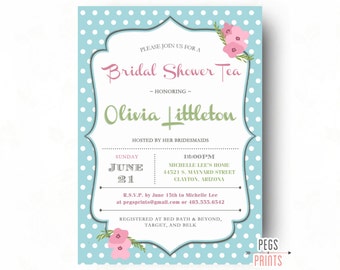Shabby Chic Tea Party Invitation (Printable) Bridal Shower Tea Party