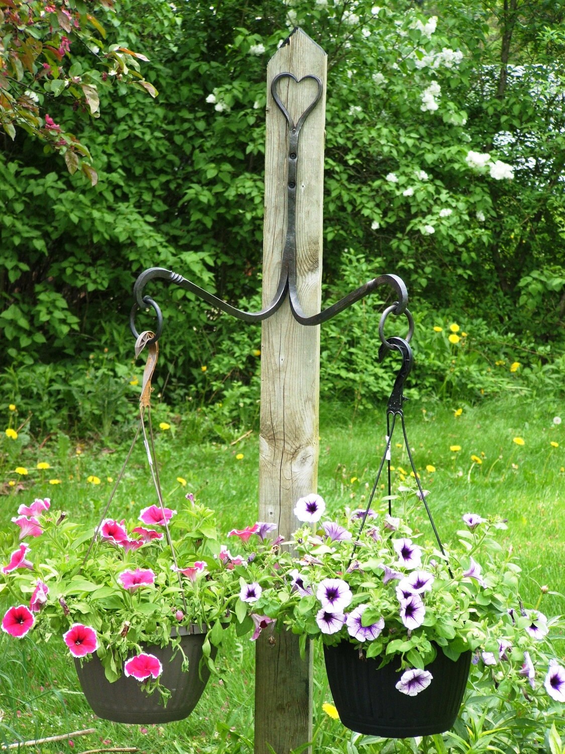 Wrought iron double plant hanger