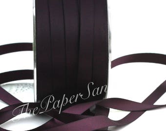 Aubergine Double Faced Satin Ribbon, 3/8" wide, Eggplant Satin, Dark Purple Ribbon