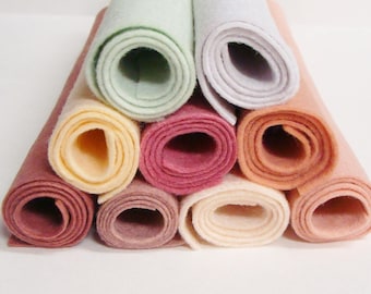 Dusty Pink Soft Color Felts 9 Colors Collection of Wool Felt Blend Fabric Sheets 9" x 12"