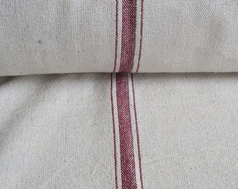 Grain Sack Fabric by the Yard - Five Stripes Red