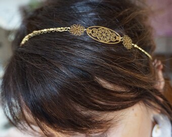 Wedding, gold chain headpiece hair prints fascinator headband