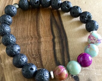 Essential Oil Diffuser Bracelet - Aromatherapy on the Go!..... Lava Stone & Purple/Turquoise Sediment Jasper