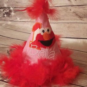 Personalized Elmo Party Hat with Boa Fringe