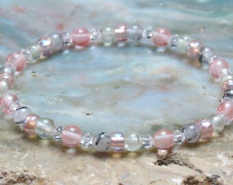 GIRL'S LIBRA POWER Prehnite, Strawberry Quartz and Tourmalinated Quartz Healing Stone Bracelet or Anklet!