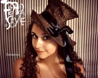 Top Hat,Brown,Steampunk,Mad Hatter,Halloween,Burlesque,Vaudeville,Victorian,Circus,Gothic,Retrò,Cabaret,Costume,Magician,Fantasy.Fafastyle