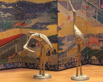 Vintage Pair of Brass Crane Ornaments Circa 1960