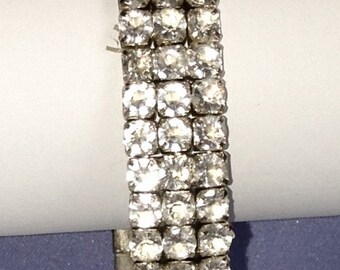 Lovely 3 Row Clear Rhinestone Stretch Bracelet