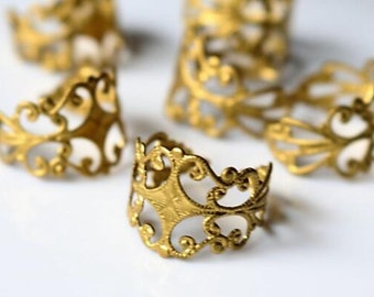 12 pcs of brass filigree ring adjustalbe-raw brass