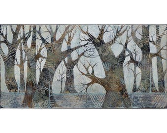 Painting on Canvas, Original Art , nature theme, trees, 12 x 24 inches,home decor