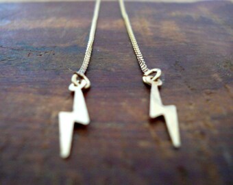 David Bowie Lightning Bolt Threader Gold Earrings