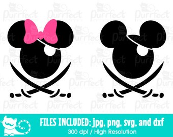 Mickey and Minnie Pirates SVG, Disney Halloween Mouse Pirates SVG, Disney Digital Cut Files in svg, dxf, png and jpg, Printable Clipart