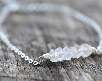 Pink and Silver Bracelet - Minimalist Jewelry - Rose Quartz Bracelet
