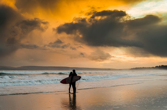 Surfer's in love,surfing pictures,beach,sunset prints,seascape,limited edition print,Dorset prints