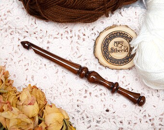 Wooden Crochet hook 10 mm of 100% natural SIBERIAN CEDAR WOOD for knitting for yarn #K66
