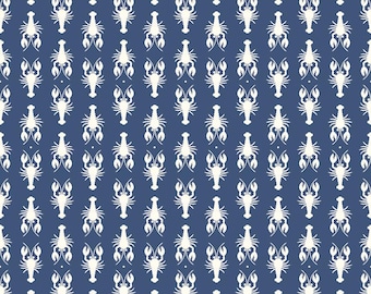 Laminated Cotton aka Oilcloth heavyweight SPLAT MAT, Navy with Ivory Lobsters, choose your size