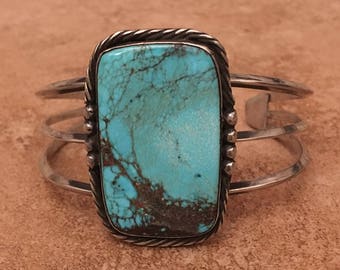 Vintage Navajo Morenci Turquoise Window Sterling Silver Bracelet