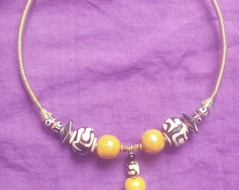 Ceramic Beads choker, Handmade necklace, Brass necklace, Ceramic beads, Cow bone beads, Statement Necklace, Boho necklace