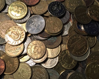Set of Tokens -vintage tokens old coin assortments - coin charm - vintage token lot