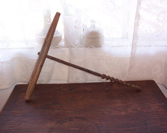 Antique auger large primitive drill T handle auger rustic wall decor