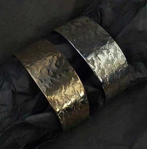 Custom Hypoallergenic Unisex Bracelet Cuff Hand Forged Texture Stainless Steel Gold or Silver Signed Original by Robert Aucoin, Iron Art