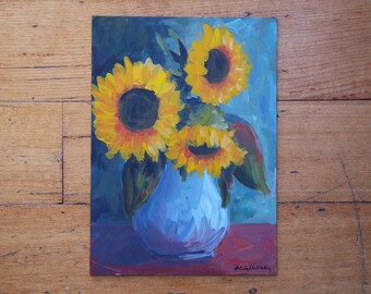 Original Acrylic Painting on Board, Sunflowers, Still Life Painting