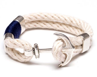 Nautical Rope Bracelet / Anchor Bracelet / Ivory Navy Blue Anchor Bracelet / Silver Anchor Bracelet / Nautical Jewelry /Nautical Gift
