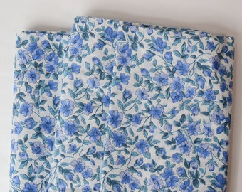 By the Yard 1950s Vintage Floral Fabric Blue Dobby Leno Small Cotton 36" wide Blue White