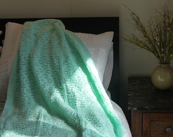 Minty Green Hand Knitted Baby Blanket