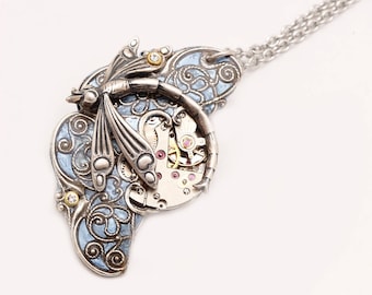 Steampunk Pendant Steampunk Necklace Steampunk Dragonfly Steampunk Jewelry Dragonfly Necklace Silver