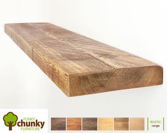 Rustic Floating Shelves | Solid Wood Wall Shelf | 22.5cm deep x 5cm thick | Funky Chunky Furniture Shelving | 9x2
