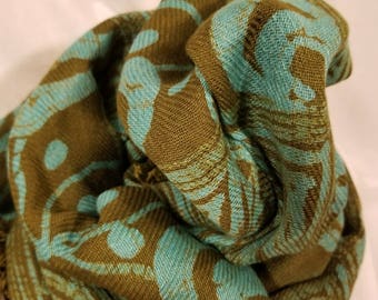 Light blue on Olive Batik Scarf