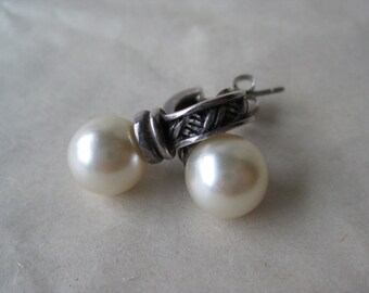 Sterling Pearl Earrings Pierced Post Silver Vintage 925