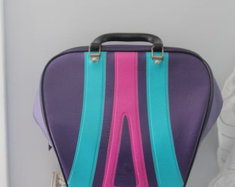Perfectly Purple/Teal and Pink,1990s Vintage Brunswick Bowling Ball bag, Vintage bowling ball bag, Perfectly Purple vintage bowling ball bag
