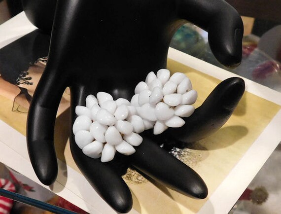 Milk Glass Mid Century Clip On Earrings