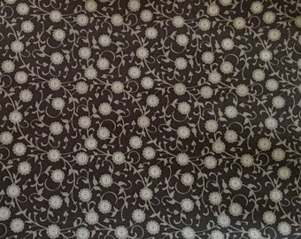 By The HALF YARD - Tonal Gray 3/8” Flowers on Winding Vines on Black by David Textiles