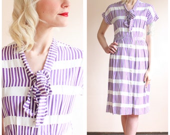 1940s Dress // Violaceous Stripe Rayon Dress // vintage 40s dress
